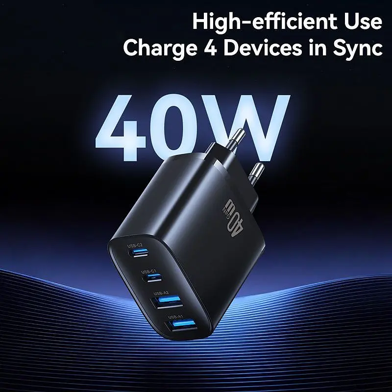 Мережевий зарядний пристрій Usams T70 2хUSB-A + 2хUSB-С 40W Black (CC330TC01) [164376] - фото 5