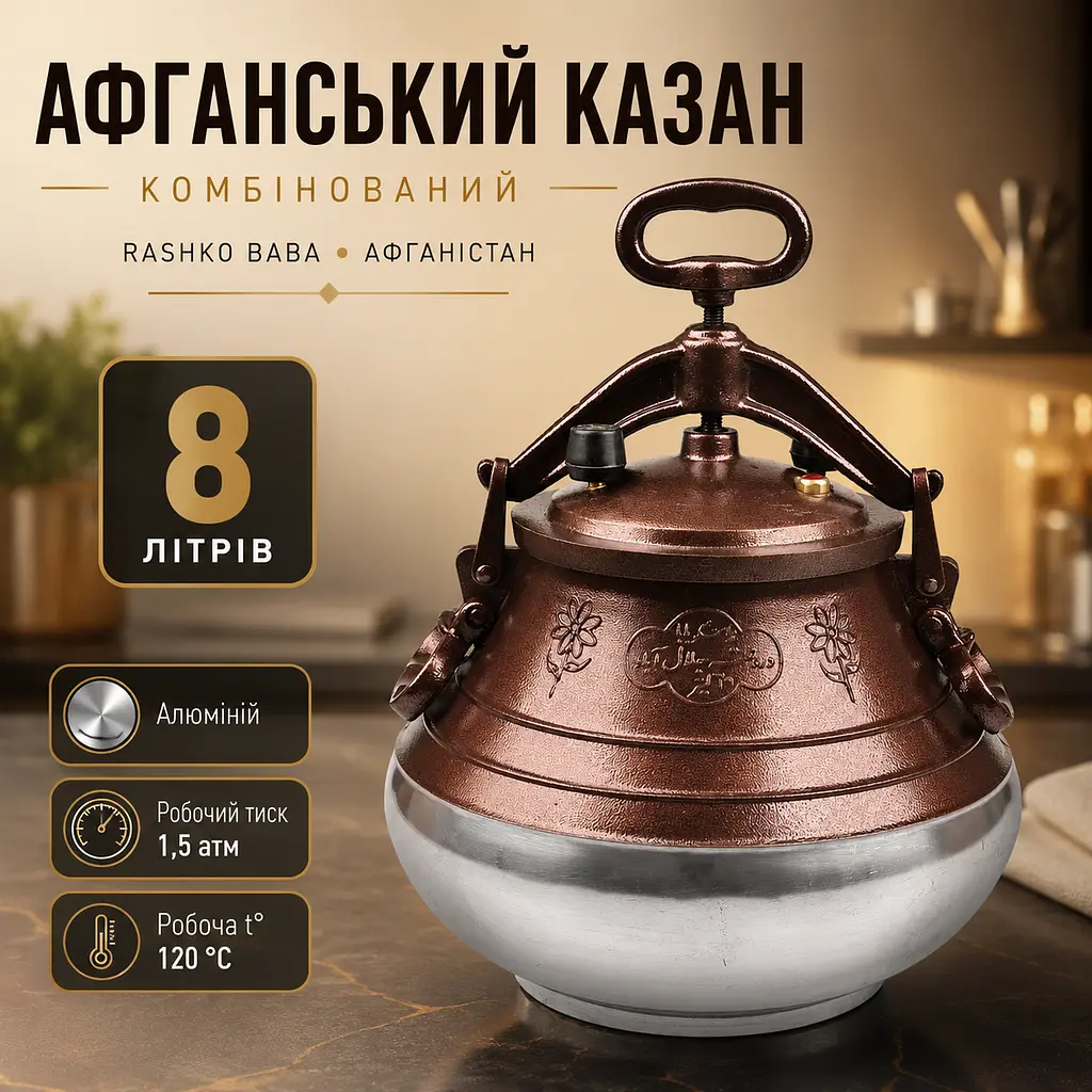 Афганський казан комбінований RASHKO BABA 8 л з алюмінію для плити, багаття - фото 2