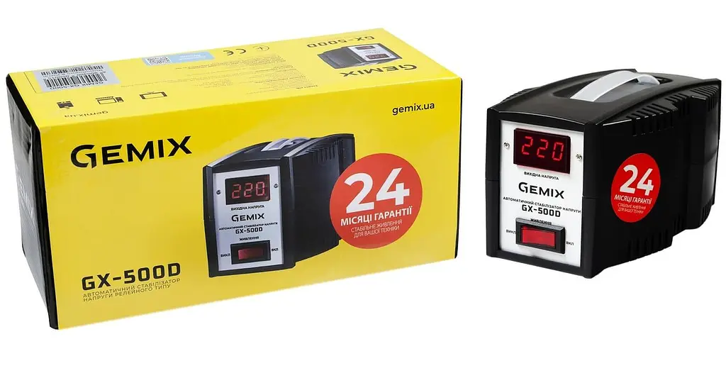 Стабілізатор напруги Gemix GX-500D 500VA, 350W, входное напряжение 140-260V, 2.3 кг, LCD 350 Вт (GX-500D) - фото 5