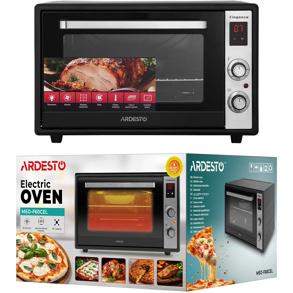 Печь электрическая Ardesto Elegance, 60 л, 2000 Вт, электр., конвенция, двойное стекло, черный - фото 10