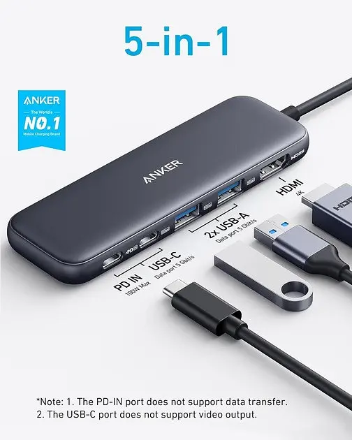 Мультипортовий адаптер - хаб - порт реплікатор Anker 332 Usb-C Hub 5-in-1 (A8355011) - фото 2