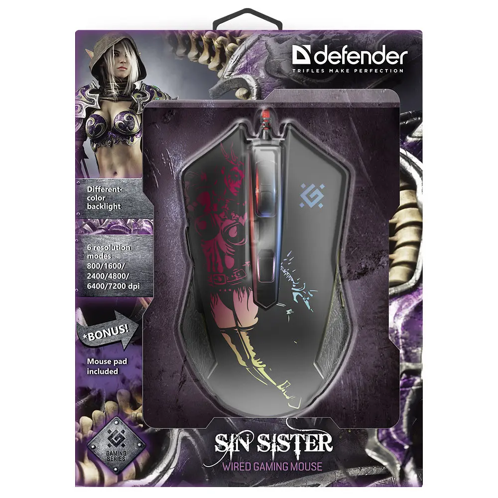 Мишка Defender Sin'Sister GM-933 (+ килимок), 6 кн. до 7200 dpi - фото 5