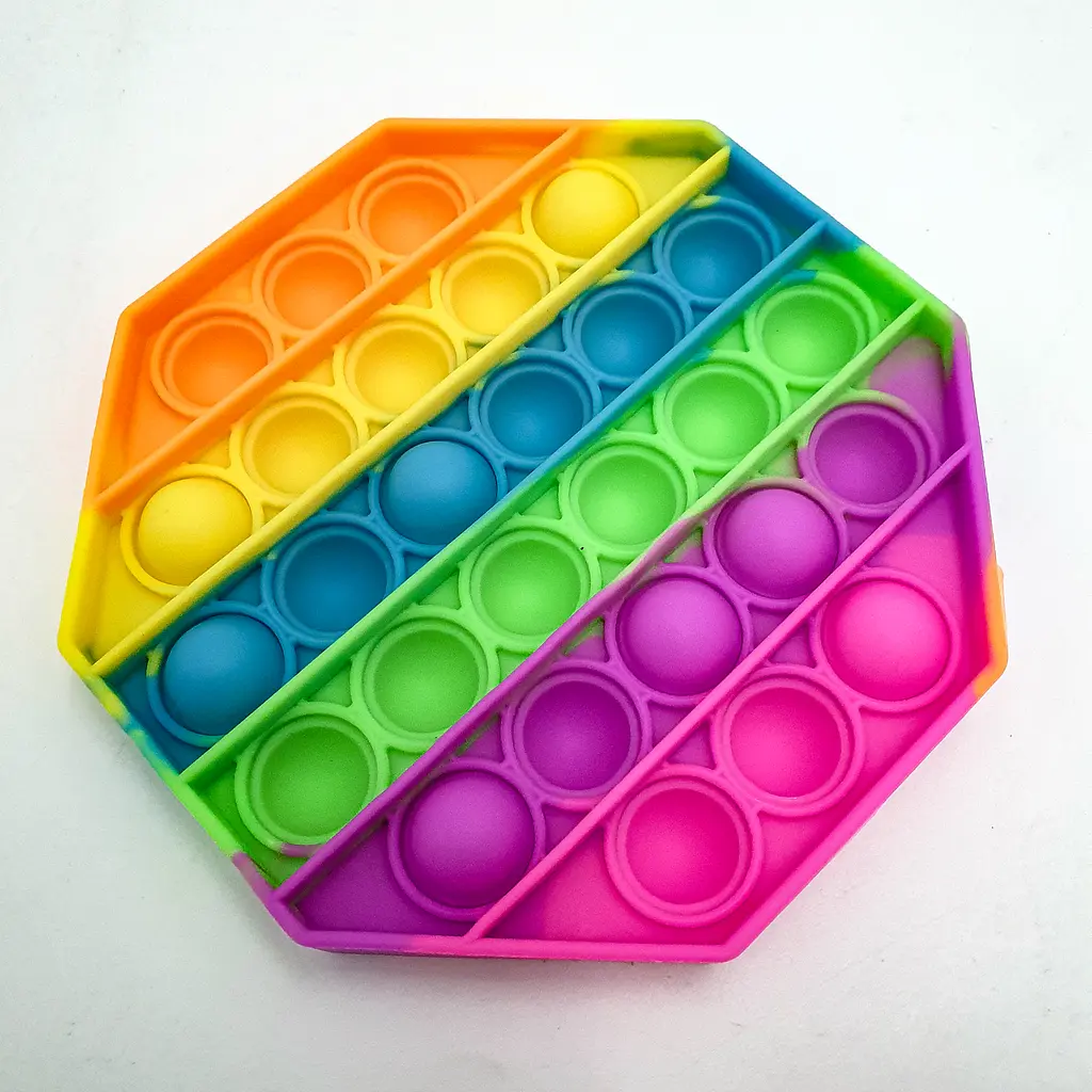 Сенсорна іграшка антистрес силіконова нескінченна пухирця поп іт UKC Pop It Fidget восьмигранник веселка - фото 2
