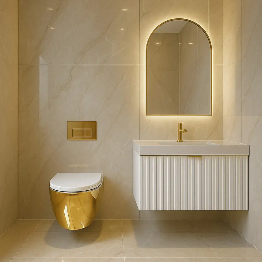 Підвісний унітаз Rea Carlo Mini Tornado NF безободковий 49x36,5 см gold із кришкою white REA-C6808 - фото 6