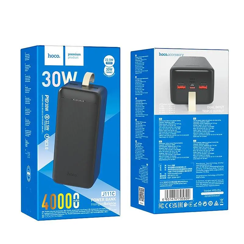 Портативный аккумулятор Hoco J111C Smart charge power bank 400000mAh черный - фото 5