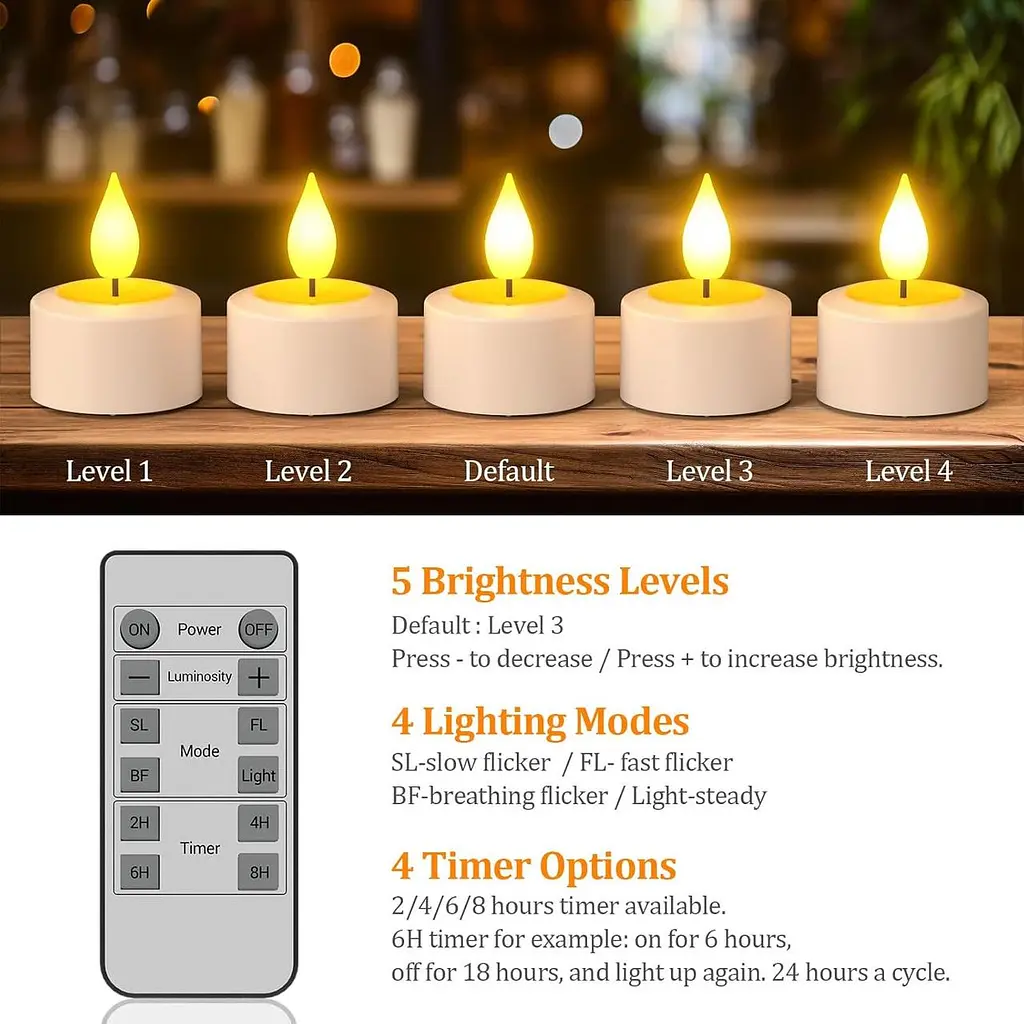 Акумуляторні LED-свічки Yme Tea Lights 12 шт з пультом і таймером - фото 10