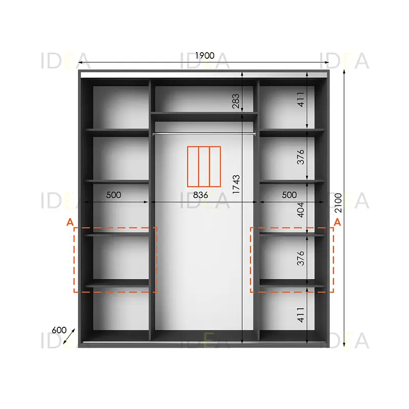 Шафа-купе Idea серія 7 190 x 60 x 210 см Антрацит Дзеркало - фото 2