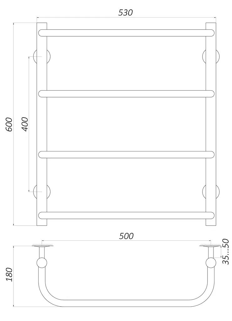 Водяной полотенцесушитель Unio LS W 600-500-4 Лесенка Скоба, Хром - фото 4