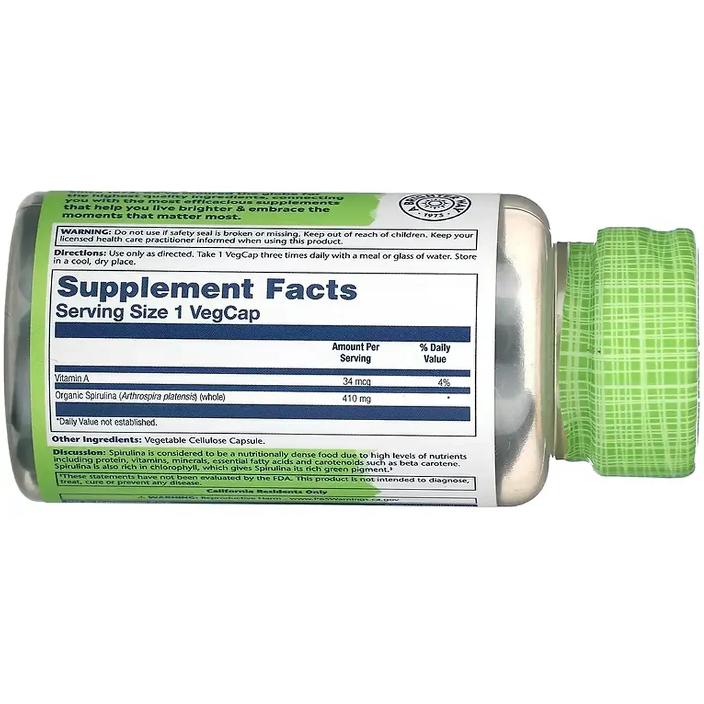 Спіруліна Solaray Spirulina Algae 410 мг 100 веганських капсул - фото 3