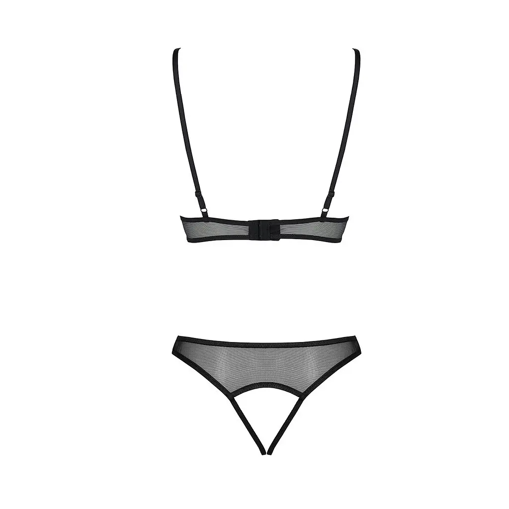 Комплект із бралету з ажурним ліфом та відкритими трусиками Passion CHRISTA SET Open Bra L/XL black - фото 4