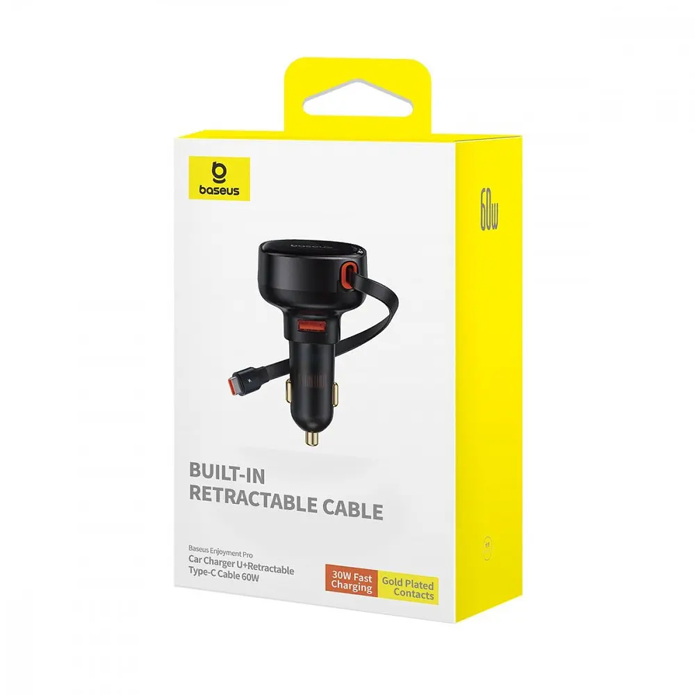 АЗП Baseus Enjoyment Pro 60W (USB) + Retractable Type-C Cable - фото 2