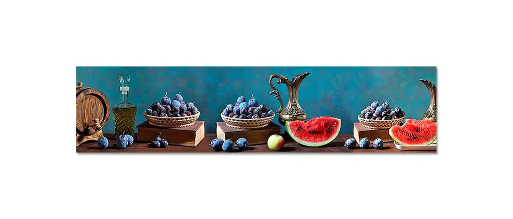 Кухонний фартух Сливи для кухні наклейка ПВХ натюрморт кавун глечик Синій 60х250 см Happy Pocket Z180536 - фото 7