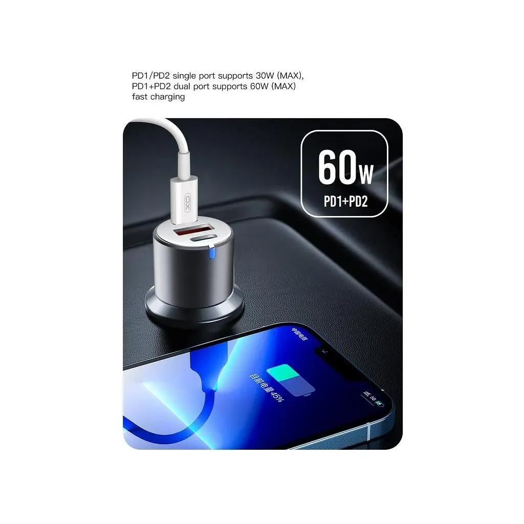 Зарядний пристрій XO CC45 1xUSB QC 3.0 + 2xUSB-C PD (60 Вт) чорний (XO-CC45-BK) - фото 7