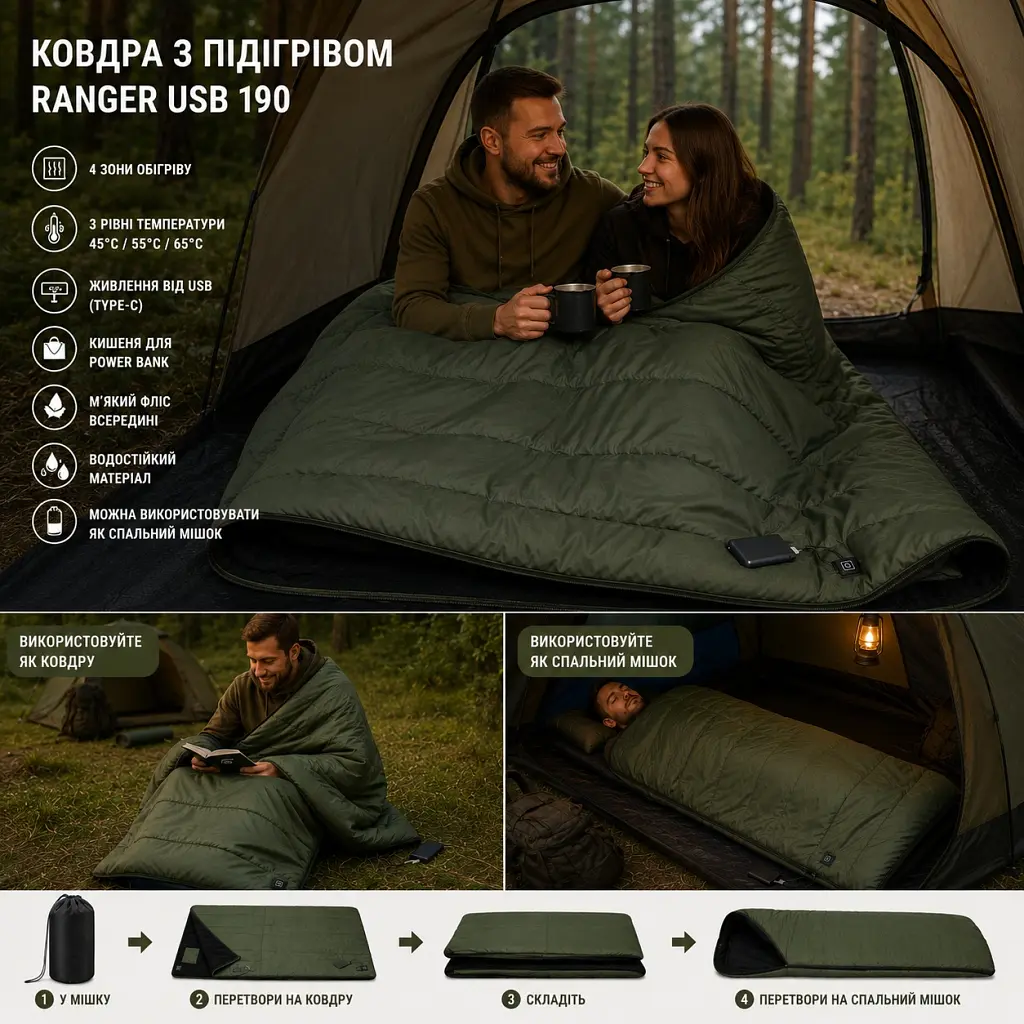 Спальний мішок Ranger з підігрівом USB 190 (RA6664) - фото 12