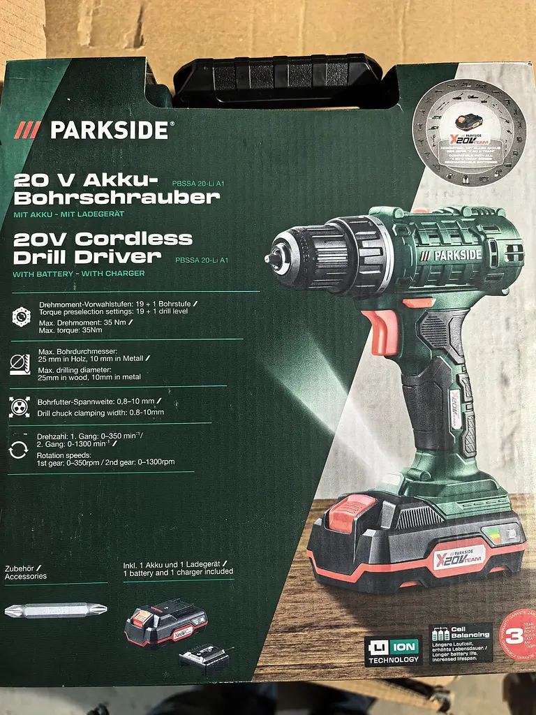 Акумуляторний дриль-шурупокрут Parkside PBSSA 20-Li A1, 20 В, 2 А·год, комплект із кейсом - фото 2