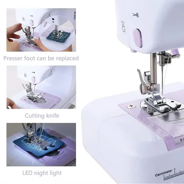 Швейная машинка мини с адаптером 220В и педалью белая Yasm 505 12 в 1 Sewing Machine - фото 4