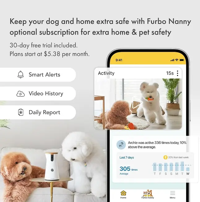 Камера для собак Furbo 360, Full HD, нічне бачення, двосторонній звук, автоматична подача ласощів - фото 2