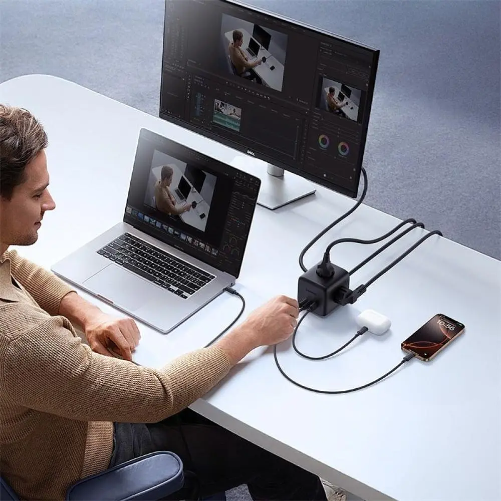 Мережевий фільтр Baseus EnerFill FA11 Cube Power Strip (3xAC + USB + 1xType-C 67W) (1.5m) black (E00082100123-00) - фото 6