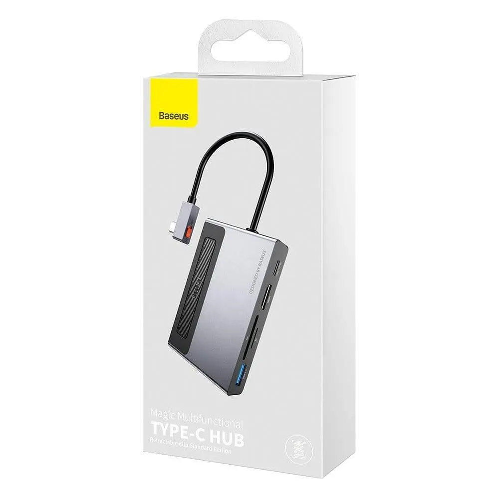 Адаптер USB Хаб Baseus Magic Multifunctional Type-C HUB with Retractable Clip Standard Edition CAHUB-DA0G - фото 8