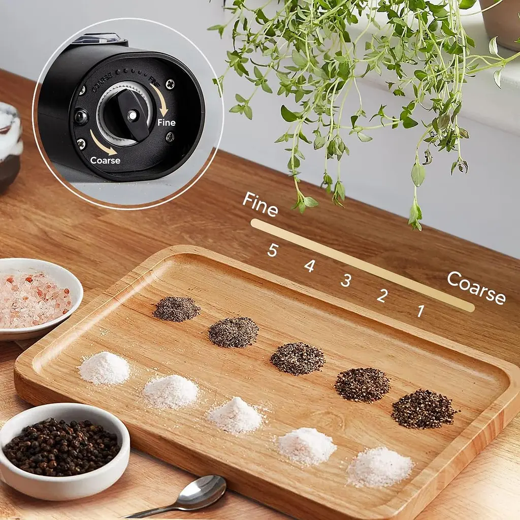 Virklyee USB Charging Pepper Mills Электрические мельницы для соли и перца Набор из 2 регулируемых шероховатостей со светодиодным - фото 4