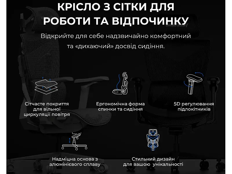 Крісло для геймерів Anda Seat X-Air Pro XL Mesh Black (AD-WY-01-BBB-B01) - фото 7