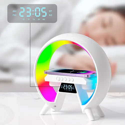 Акумуляторний нічник XM-X63 RGB з годинником, бездротовою зарядкою та Bluetooth колонкою (Білий) - фото 8