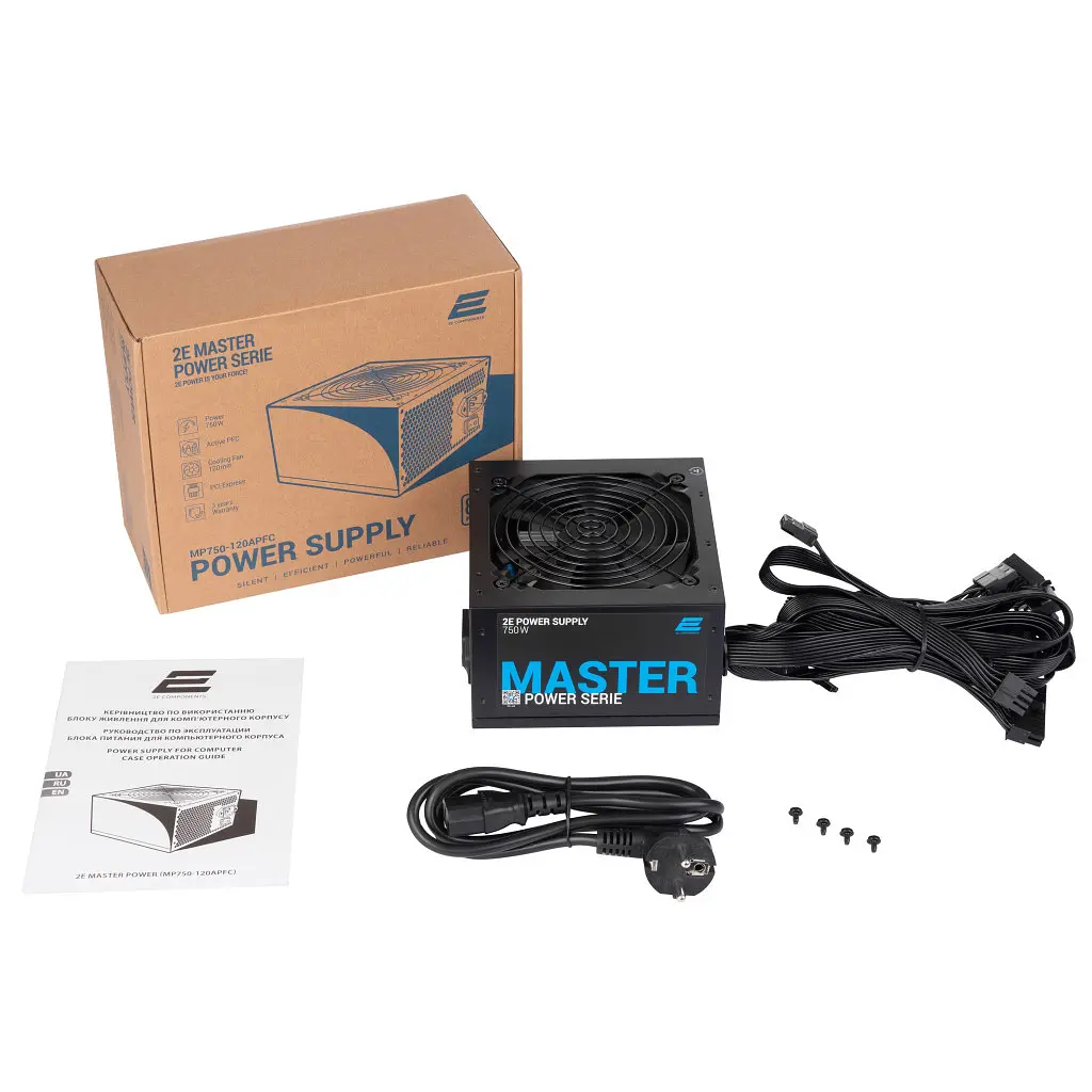 Блок питания 2E MASTER POWER (750W), >80, 80+ White, 120mm, 1xMB 24pin(20+4), 1xCPU 8pin(4+4), 3xMolex, 5xSATA, (2E-MP750-120APFC) - фото 9