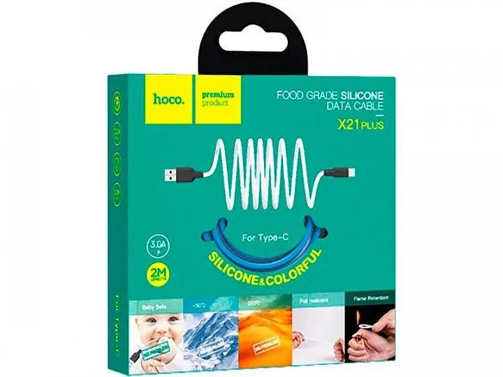 Кабель Hoco X21 Plus Silicone charging cable for Type-C 2 м Черный Белый - фото 2