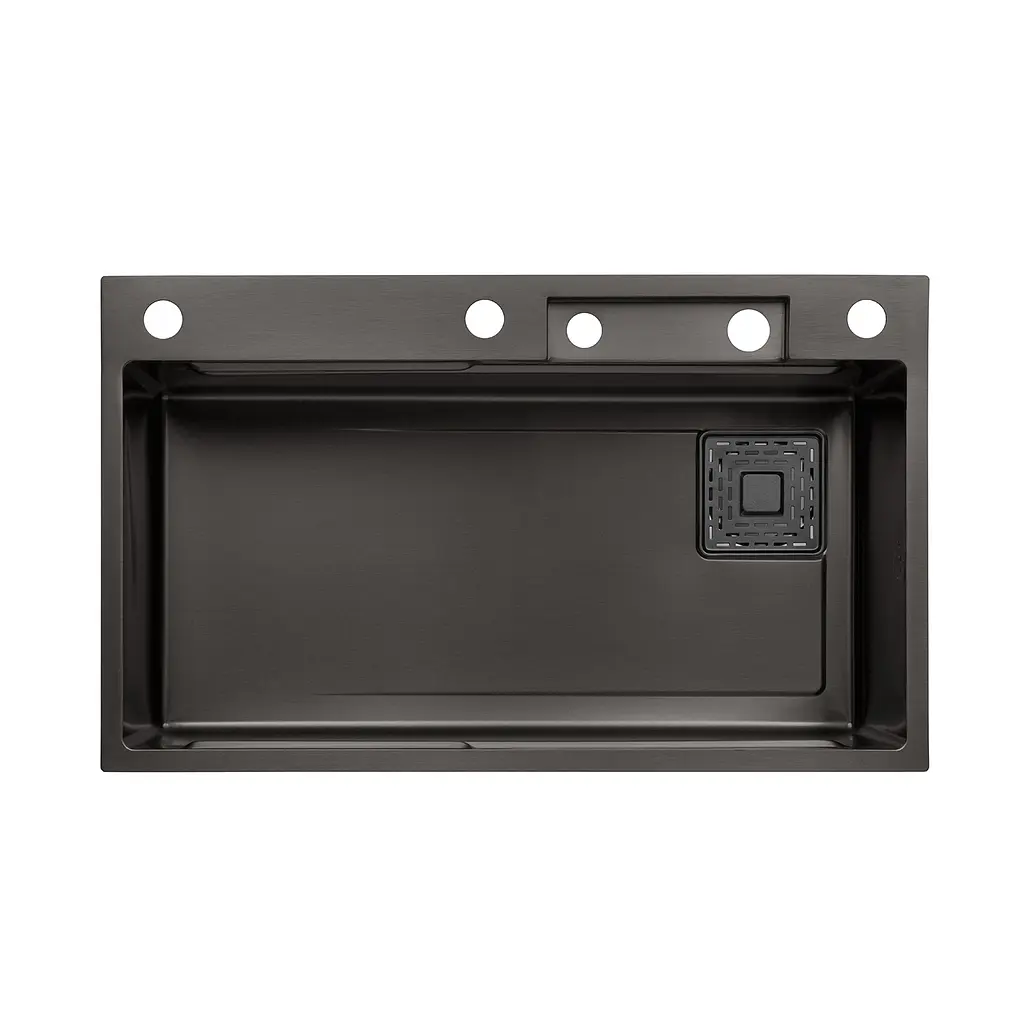 Кухонна мийка Kroner KRP Schwarze - SET7545HM PVD (3.0/0.8 мм) CV033382, Чорний - фото 3