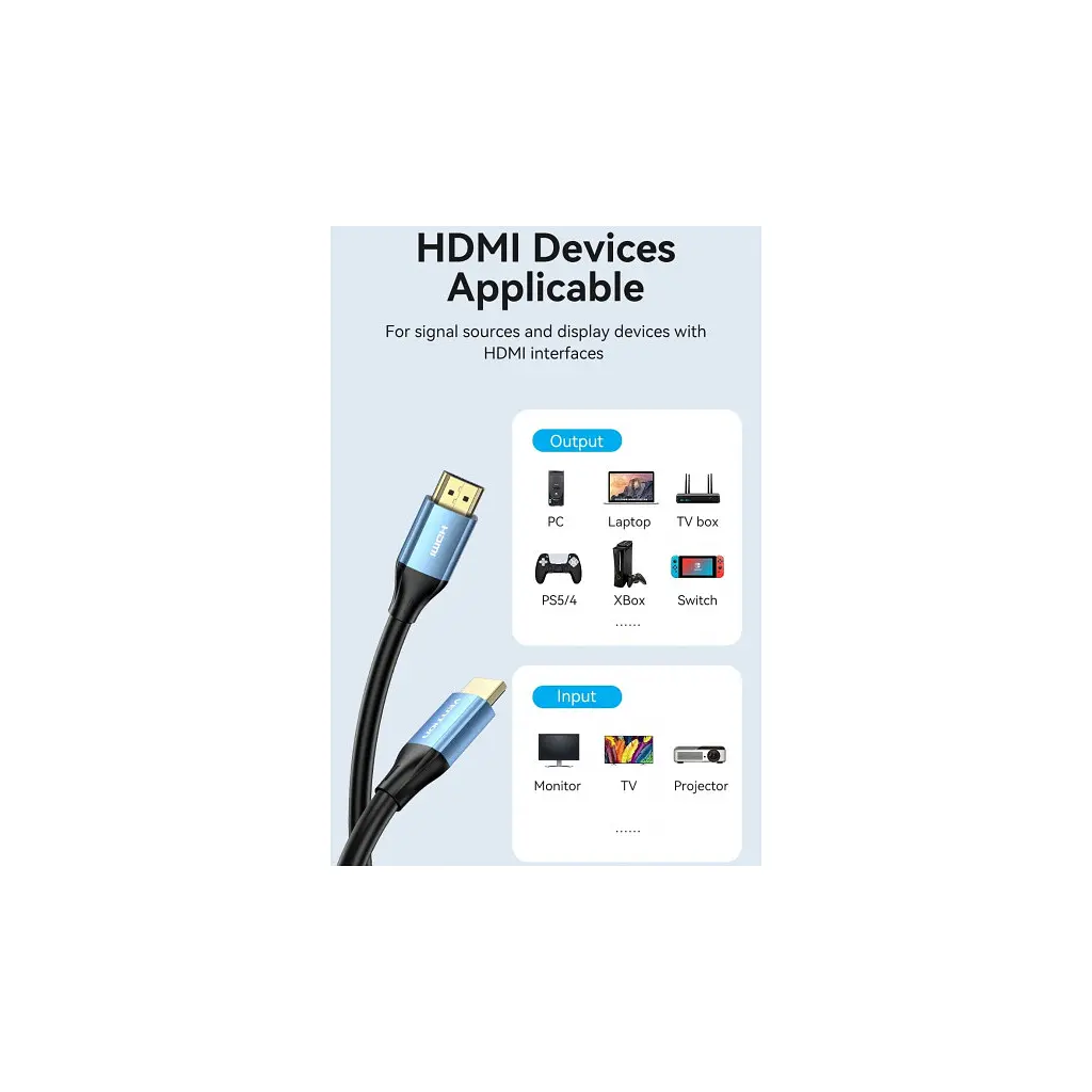 Кабель мультимедійний HDMI M to HDMI M 8.0m V2.0 4K60Hz aluminum alloy blue Vention (ALHSK) - фото 9