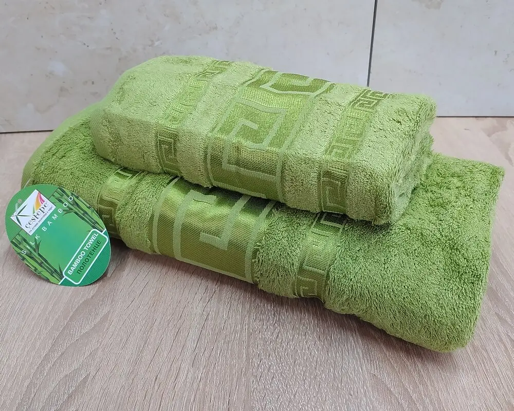 Набір турецьких бамбукових махрових рушників Cestepe 50х90+70х140 Bamboo Grek Light green - фото 2