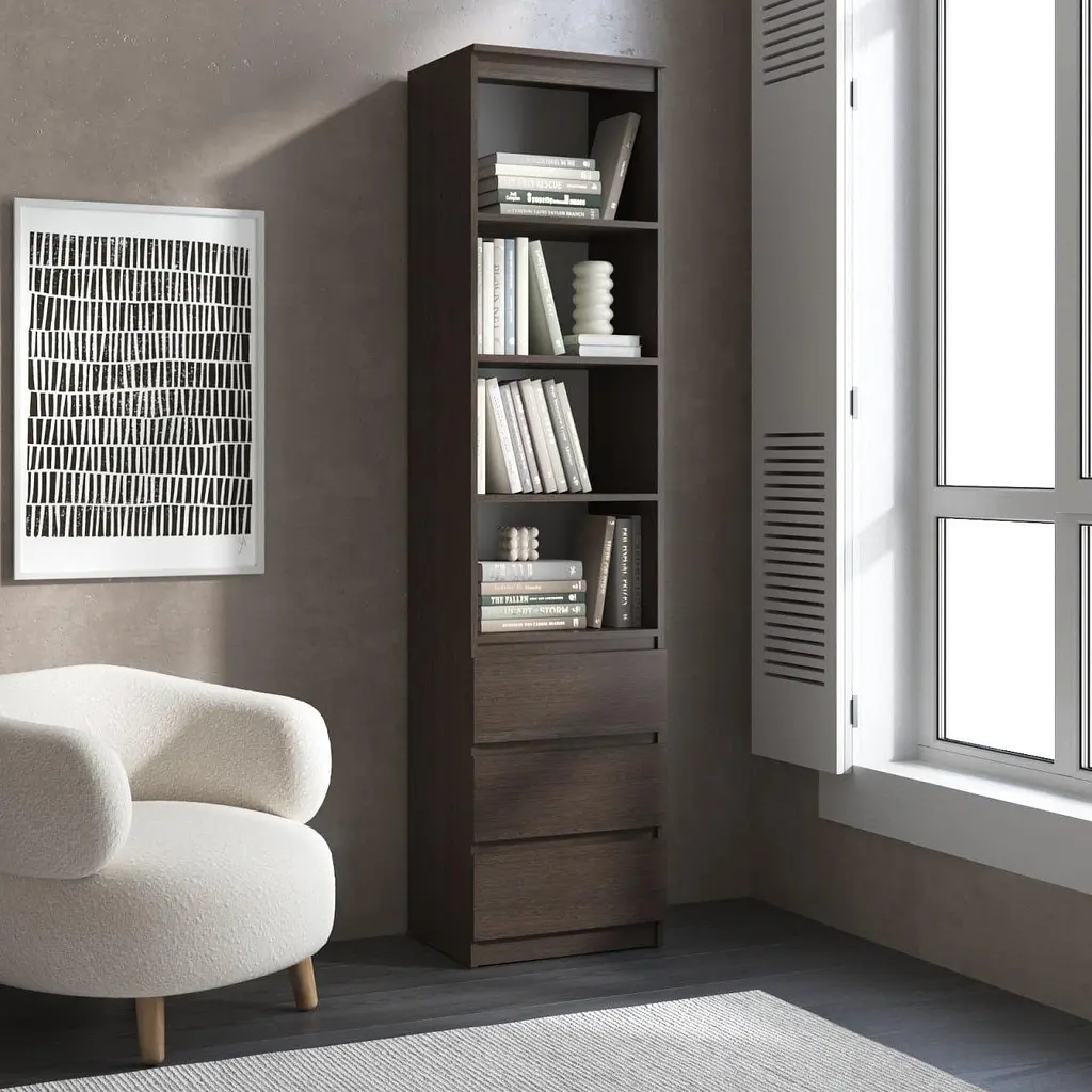 Пенал для книг Vays R-25, з відкритими полицями та шухлядами, без ручок, ЛДСП, 50×40×211 см - для вітальні, спальні, офісу - фото 7