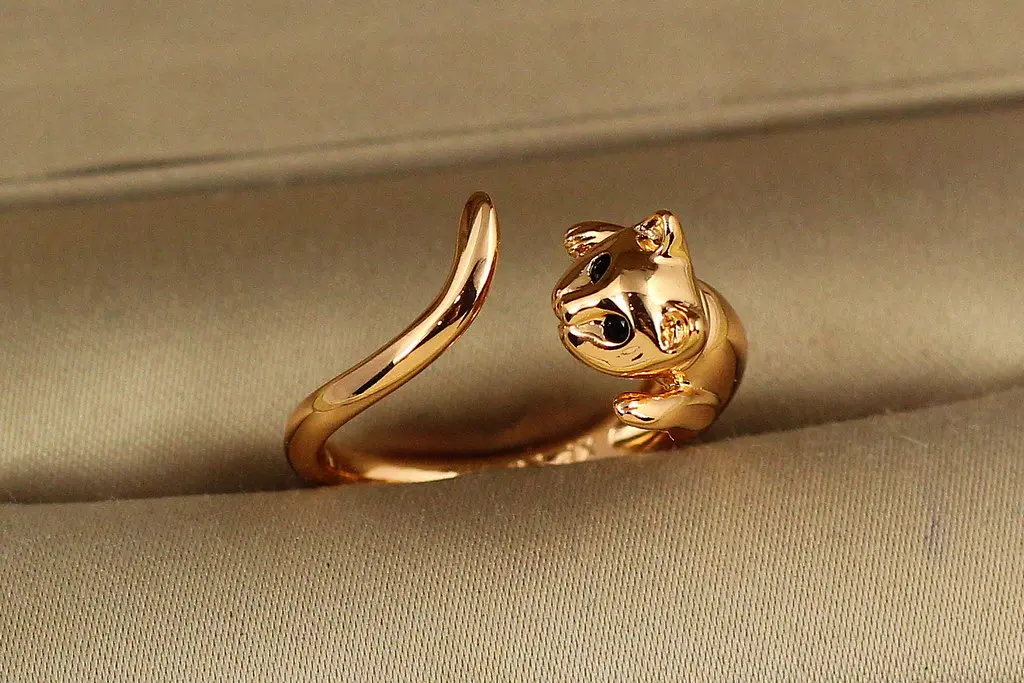 Кільце Xuping Jewelry Кіт розсувне р 16 золотисте - фото 2
