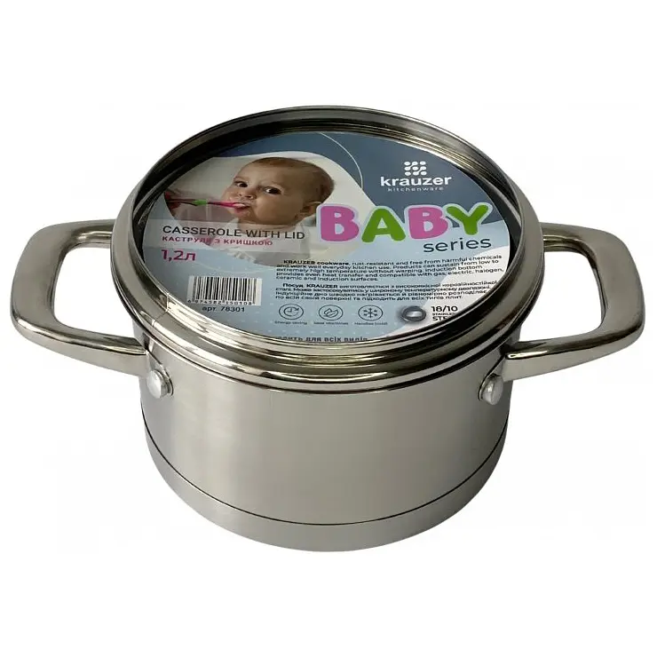Кастрюля Krauzer Baby, со стеклянной крышкой, 14 см, 1,2 л (78301) - фото 3