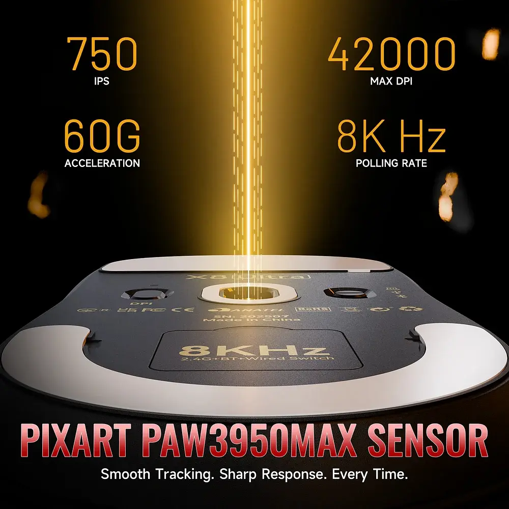 Мишка Attack Shark X8 ULTRA, Wireless/Bluetooth, 42000dpi. (PAW3950MAX), 6кн., Black - фото 6