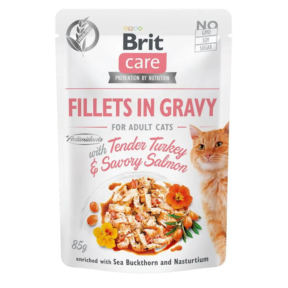 Вологий корм Brit Care Cat Pouch для котів, філе в соусі, ніжна індичка і пікантний лосось 85 г (арт.100528/0501) - фото 2