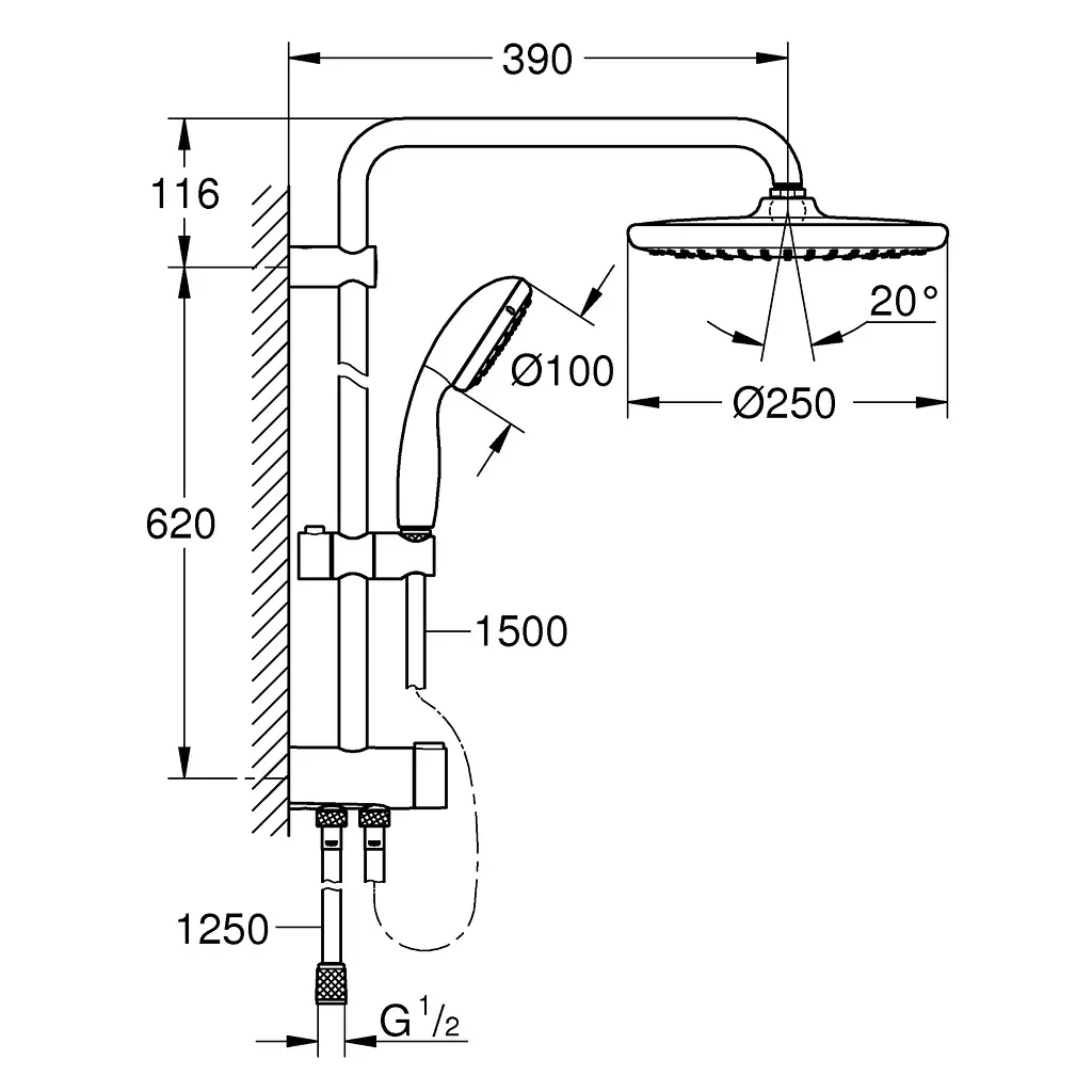 Душова система Grohe QuickFix Vitalio Start System 250 26817000, Хром - фото 2