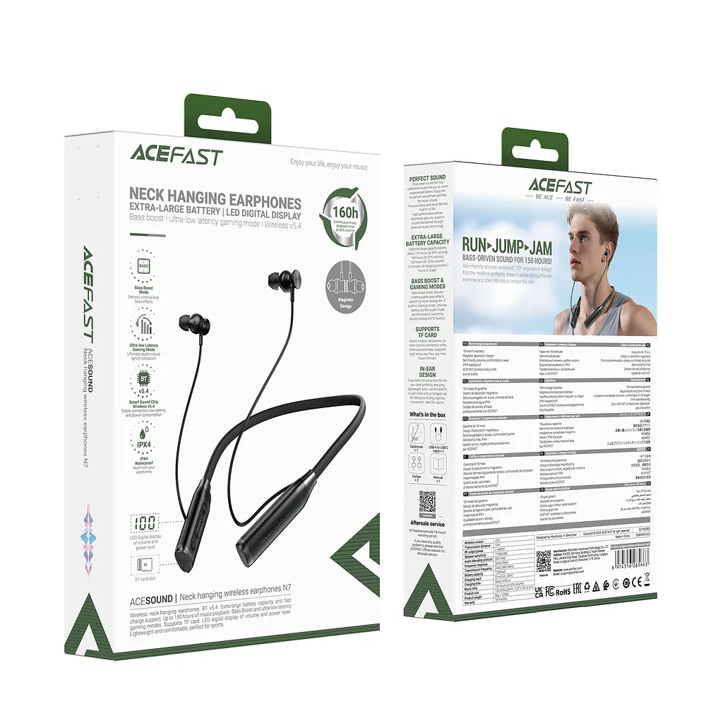 Бездротові спортивні навушники ACEFAST N7 neck hanging wireless earphones Black - фото 2
