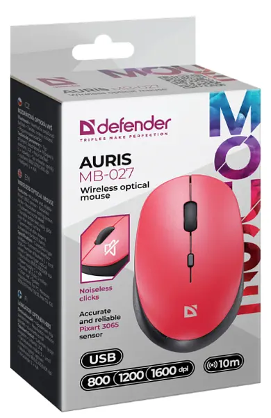 Мишка Defender Auris MB-027 Silent Wireless Red (52026) - фото 4