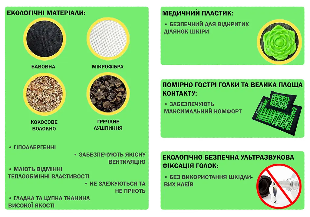 Масажний килимок EasyFit AcuRelax з голками (аплікатор Кузнєцова) чорно-зелений - фото 2