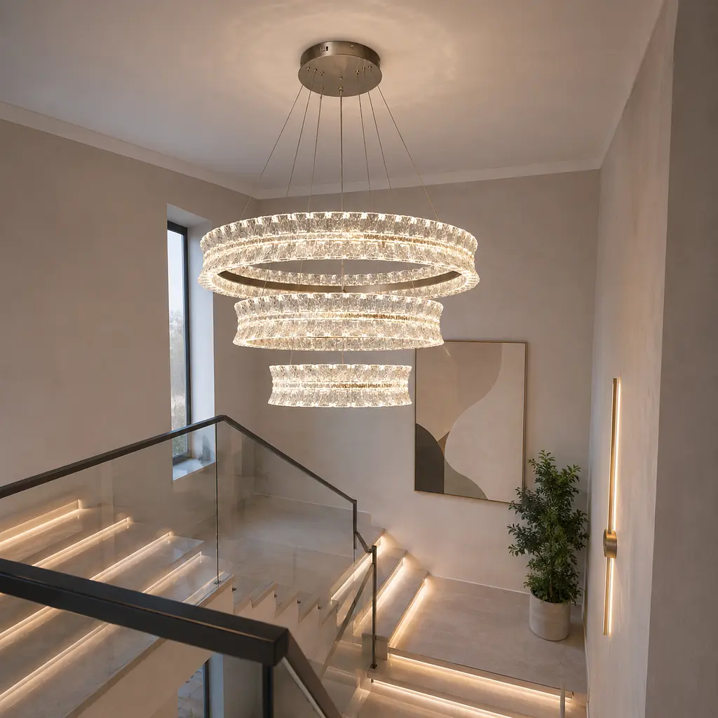 Підвісна LED-люстра Diasha MD3529/800+600+400CG для вітальні, зали та сходів, 122 W, пульт, 78 см, 15-25m2