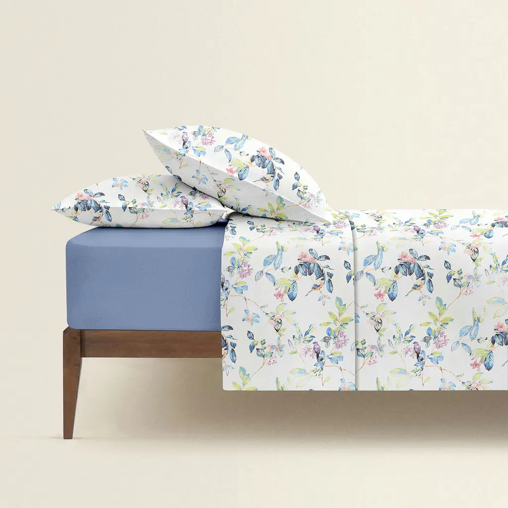 Комплект постільної білизни Cosas євро з простирадлом на резинці FLORET 200 x 220 см (BirdsFlowersFoliage_El-117Cloud_200) - фото 2
