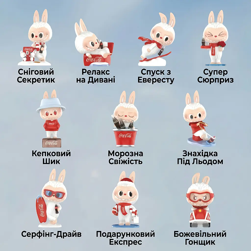 Лабубу брелок UFT сюрприз Labubu Pop Mart Coca-Cola Enjoy Monsters рандомний персонаж (UFTColaEnjoy1)
 - фото 3