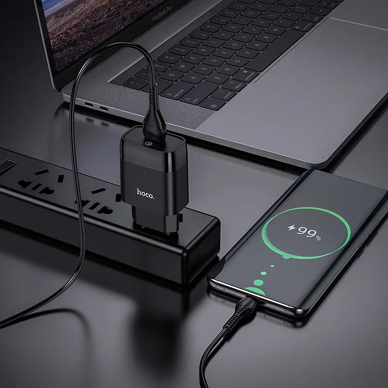 МЗП Hoco C72Q Glorious QC3.0 18W (1USB-A) + кабель USB to MicroUSB Чорний - фото 5
