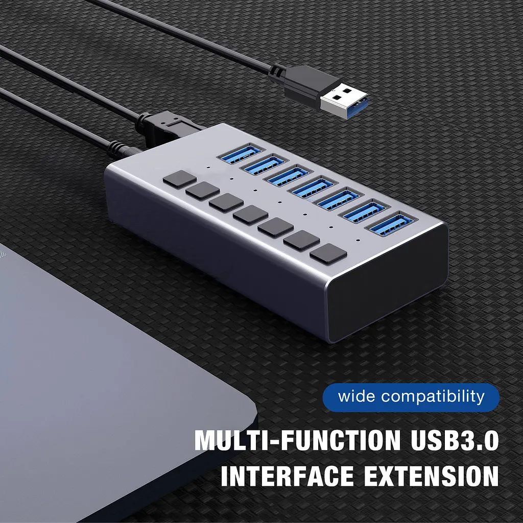 USB hub Acasis H707 на 7 портів USB 3.1 з окремими перемикачами (Сірий) - фото 6