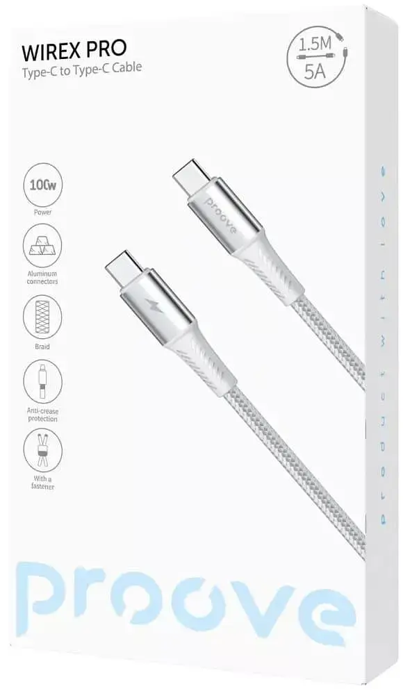 Кабель Proove WireX Pro Type-C to Type-C 100W (1.5m) white (CCWX11002202) - фото 2