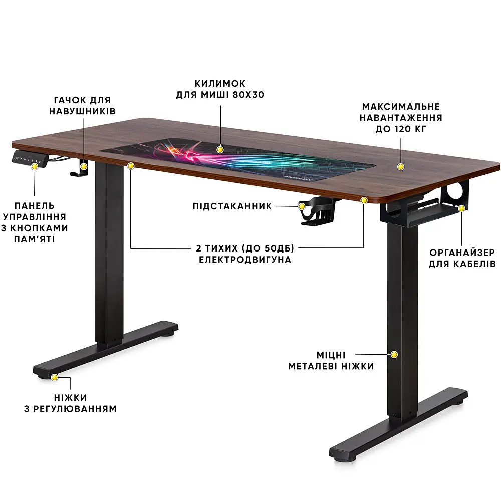 Стіл Mealux PowerDesk Duo Walnut (арт. EVO-242 Duo Walnut /B) - фото 2