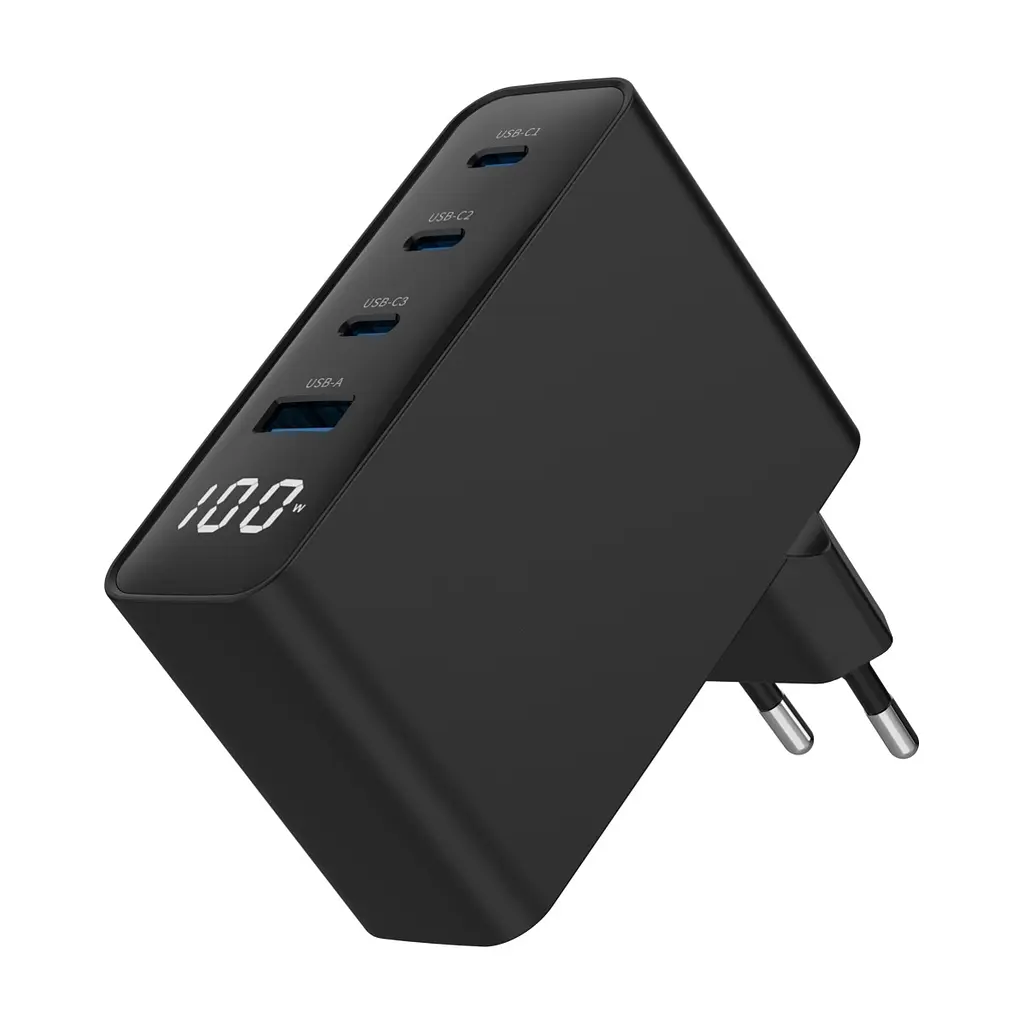 Зарядний пристрій Gembird 3xUSB-C PD100W + 1xUSB QC3.0 30W black (TA-UC-PDQC100LCD-01-BK) - фото 4