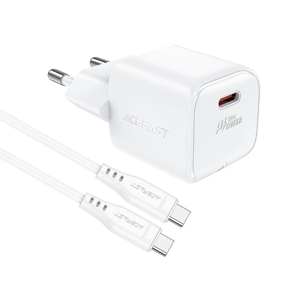 Зарядний пристрій Acefast A77 mini Type-C PD30W GaN білий + кабель Type-C to Type-C - фото 3