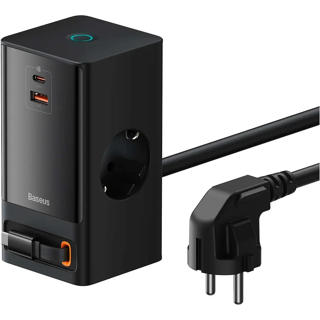 Мережевий зарядний пристрій Baseus PowerCombo Digital PowerStrip 2AC+1U+1C+Retractable-C 65W Black (PSLR000301) EU [96292] - фото 2